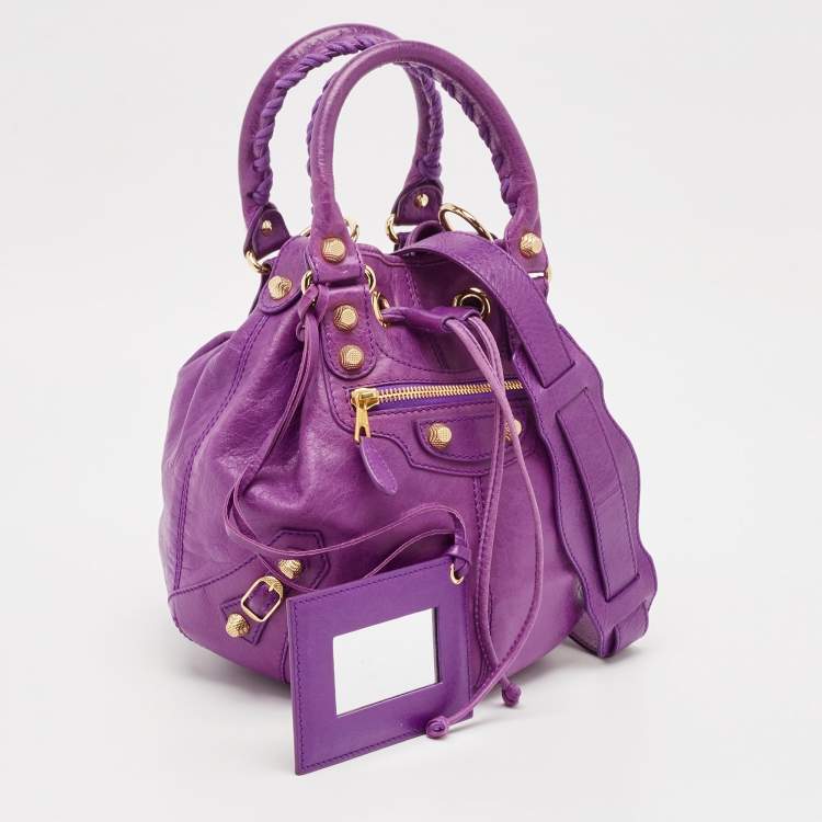 Pre Owned Balenciaga Purple Leather SGH Pompon Bag