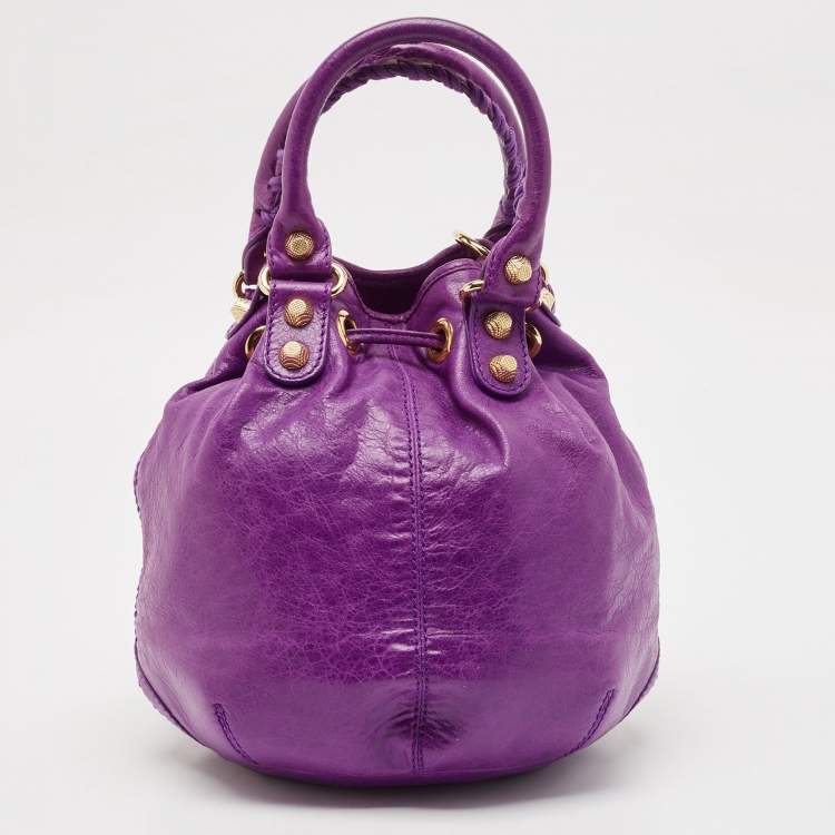 Pre Owned Balenciaga Purple Leather SGH Pompon Bag