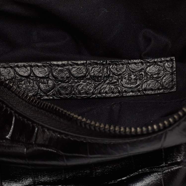 Pre Owned Balenciaga Black Croc Embossed Leather XS Le Cagole Shoulder Bag