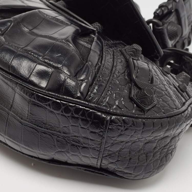 Pre Owned Balenciaga Black Croc Embossed Leather XS Le Cagole Shoulder Bag