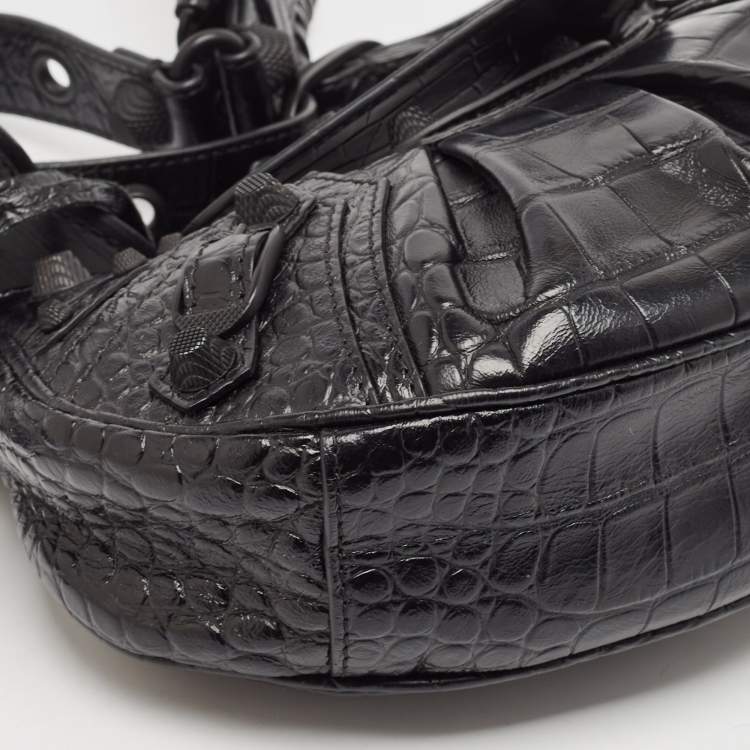 Pre Owned Balenciaga Black Croc Embossed Leather XS Le Cagole Shoulder Bag
