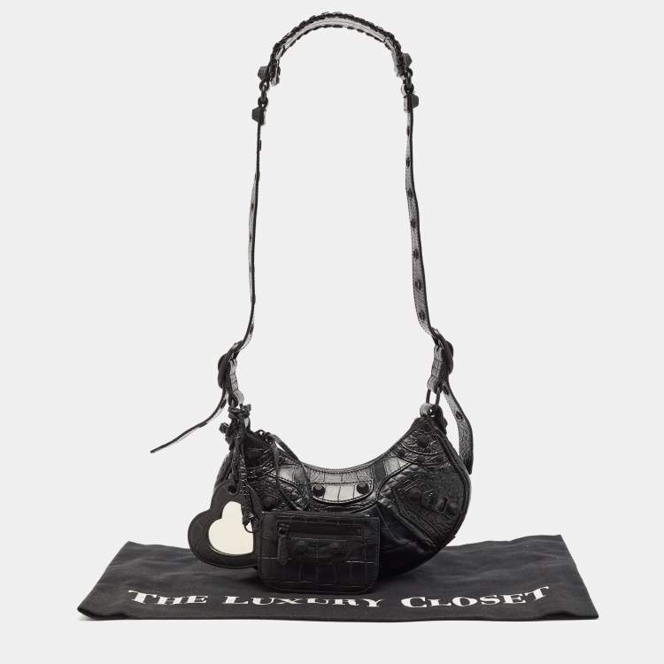 Pre Owned Balenciaga Black Croc Embossed Leather XS Le Cagole Shoulder Bag