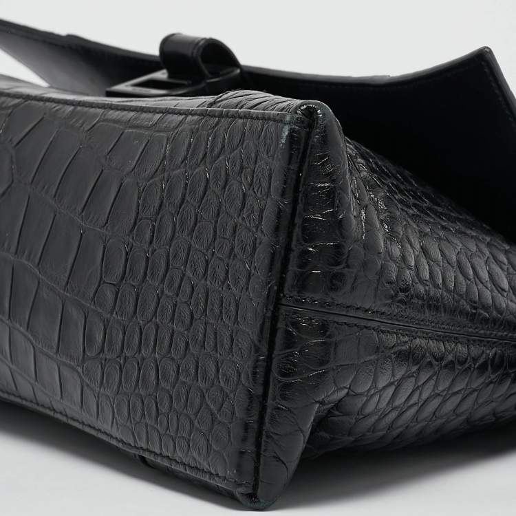 Pre Owned Balenciaga Black Croc Embossed Leather Small Soft Hourglass Shoulder Bag