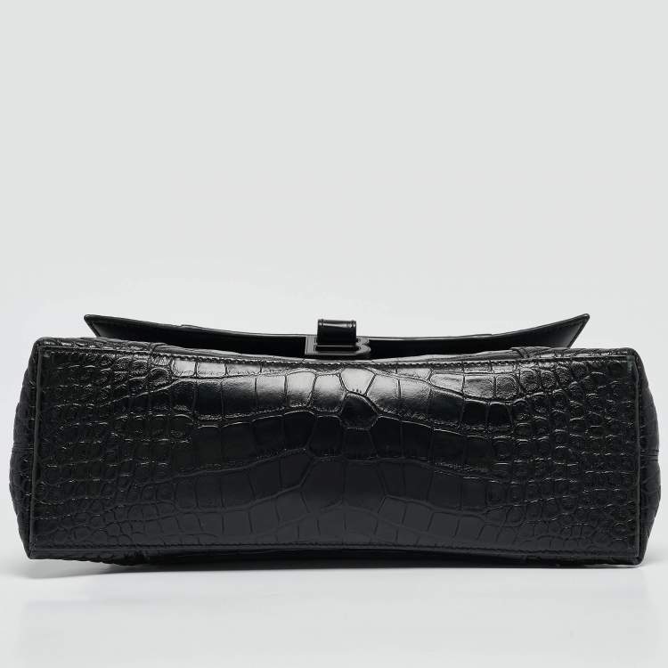 Pre Owned Balenciaga Black Croc Embossed Leather Small Soft Hourglass Shoulder Bag