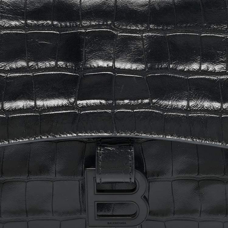Pre Owned Balenciaga Black Croc Embossed Leather Small Soft Hourglass Shoulder Bag