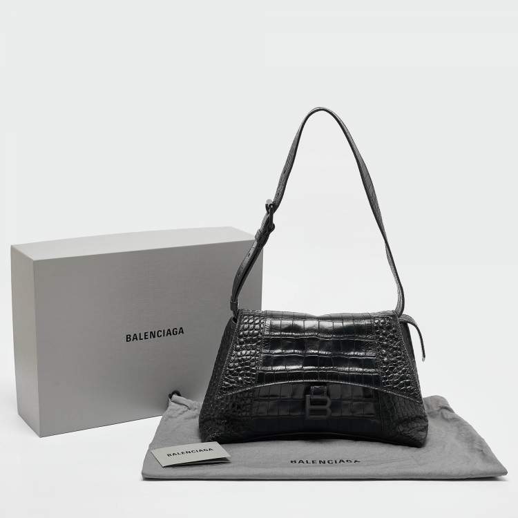 Pre Owned Balenciaga Black Croc Embossed Leather Small Soft Hourglass Shoulder Bag