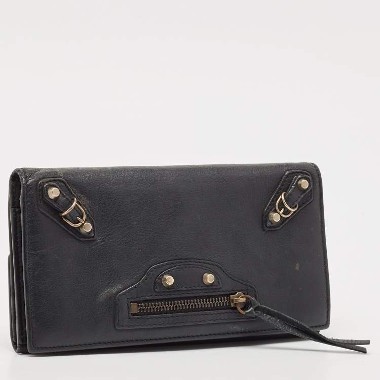 مملوكة مسبقًا Balenciaga Dark Blue Leather Classic Continental Wallet