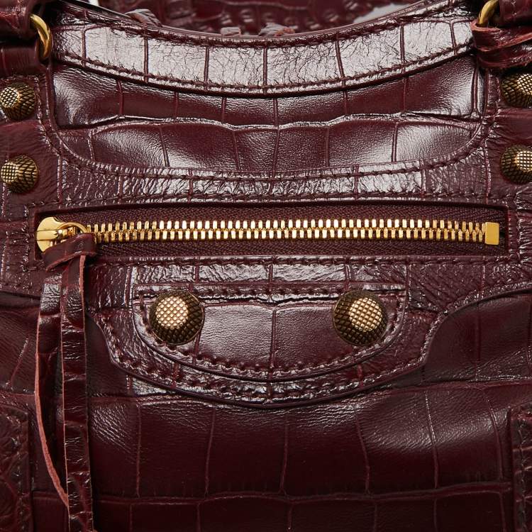 مملوكة مسبقًا Balenciaga Dark Red Croc Embossed Leather XS Neo Cagole Bag