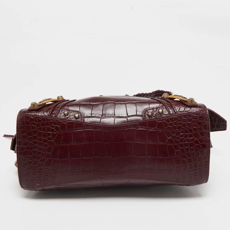 مملوكة مسبقًا Balenciaga Dark Red Croc Embossed Leather XS Neo Cagole Bag
