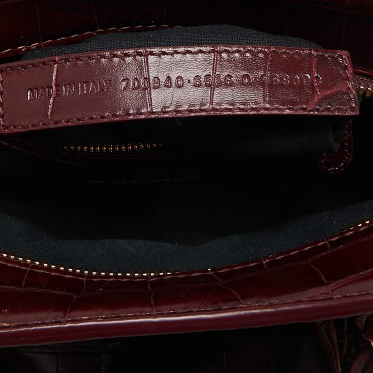 مملوكة مسبقًا Balenciaga Dark Red Croc Embossed Leather XS Neo Cagole Bag