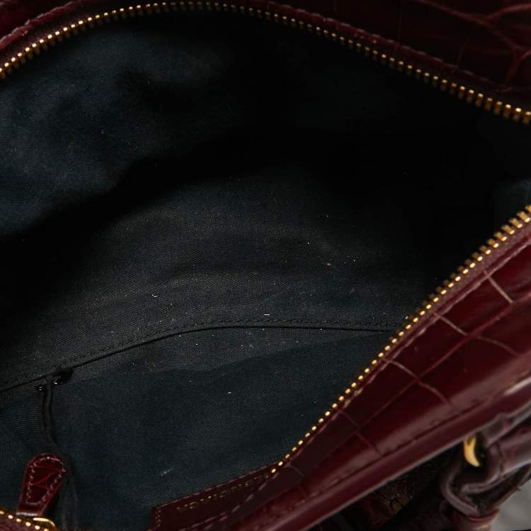 مملوكة مسبقًا Balenciaga Dark Red Croc Embossed Leather XS Neo Cagole Bag
