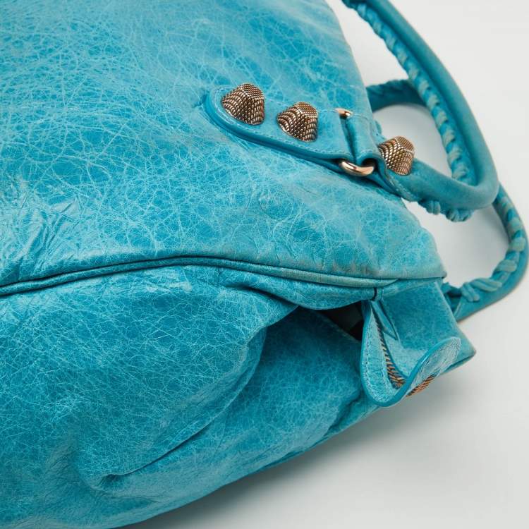 Pre Owned Balenciaga Sky Blue Leather Giant 21 Rose Gold Hardware RTT Bag