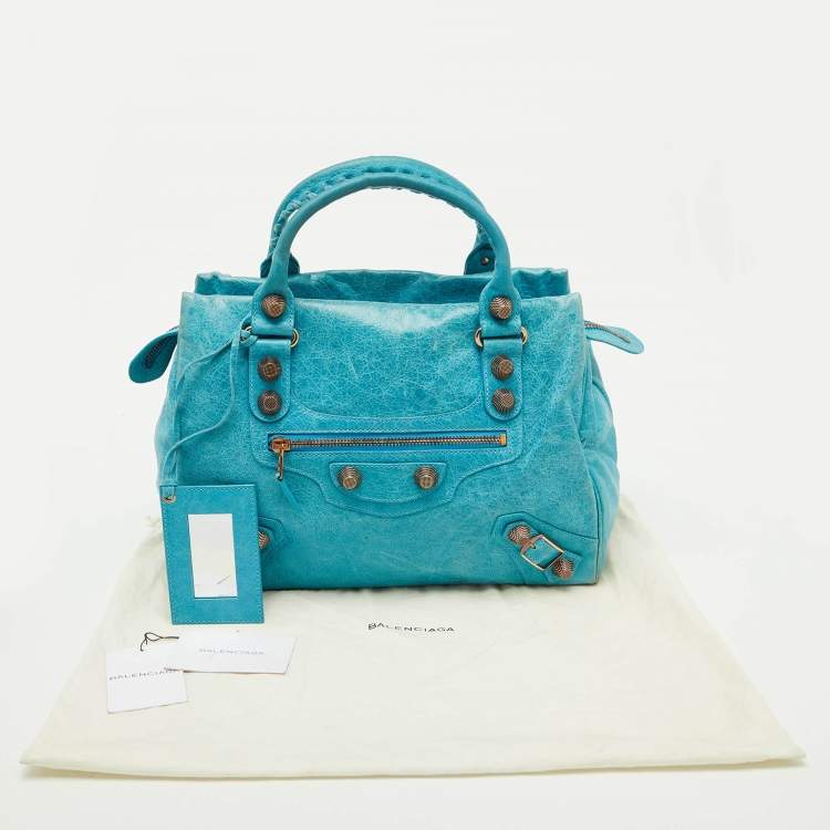 Pre Owned Balenciaga Sky Blue Leather Giant 21 Rose Gold Hardware RTT Bag