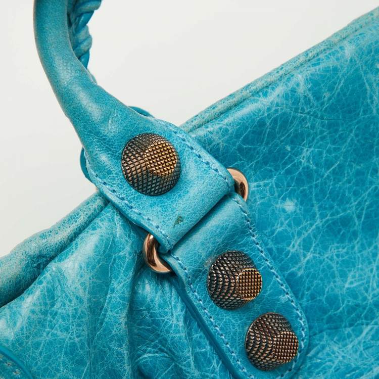 Pre Owned Balenciaga Sky Blue Leather Giant 21 Rose Gold Hardware RTT Bag