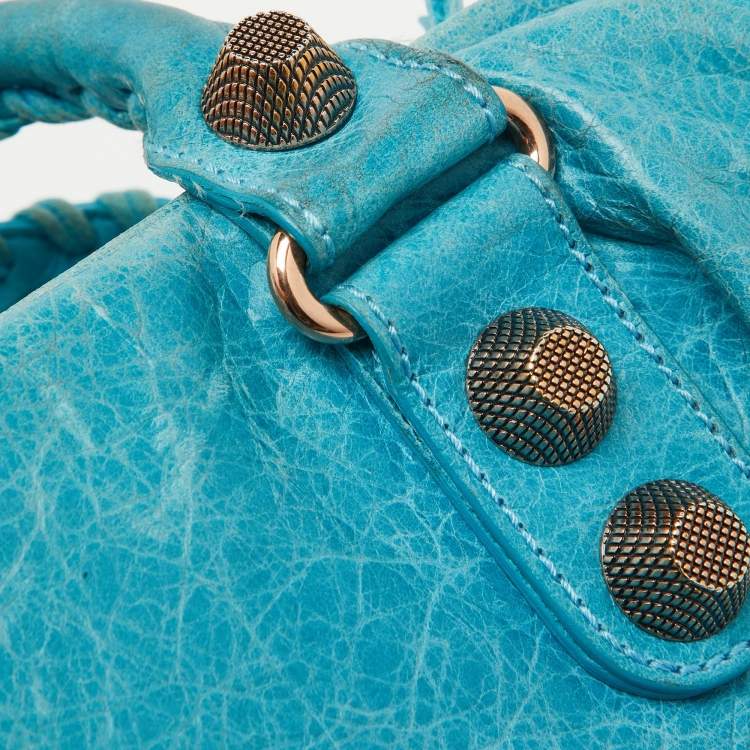 Pre Owned Balenciaga Sky Blue Leather Giant 21 Rose Gold Hardware RTT Bag