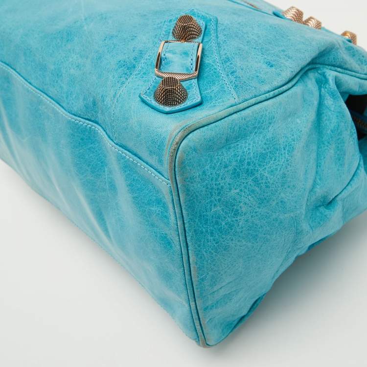Pre Owned Balenciaga Sky Blue Leather Giant 21 Rose Gold Hardware RTT Bag
