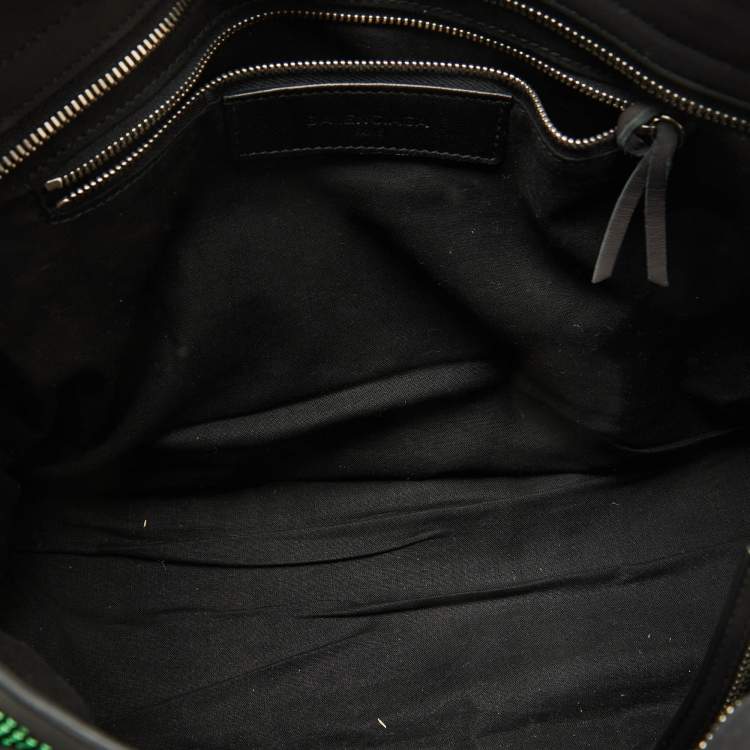 Pre Owned Balenciaga Green/Black Woven Fabric and Leather Classic City Bag
