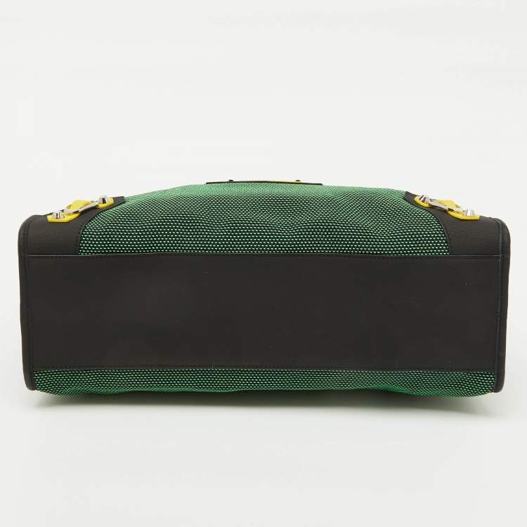 Pre Owned Balenciaga Green/Black Woven Fabric and Leather Classic City Bag