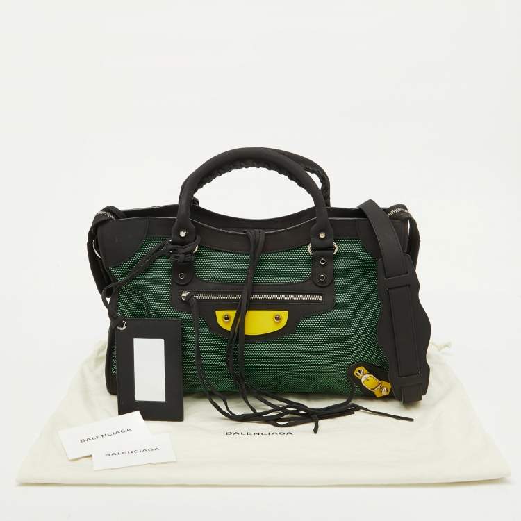 Pre Owned Balenciaga Green/Black Woven Fabric and Leather Classic City Bag