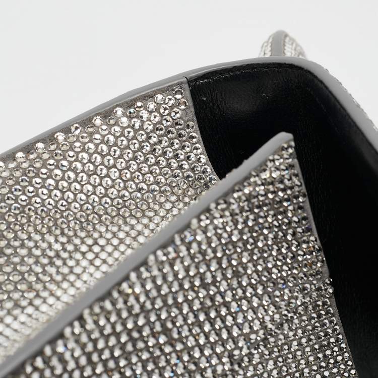 Pre Owned Balenciaga Silver Suede and Crystals  XS Hourglass Top Handle Bag