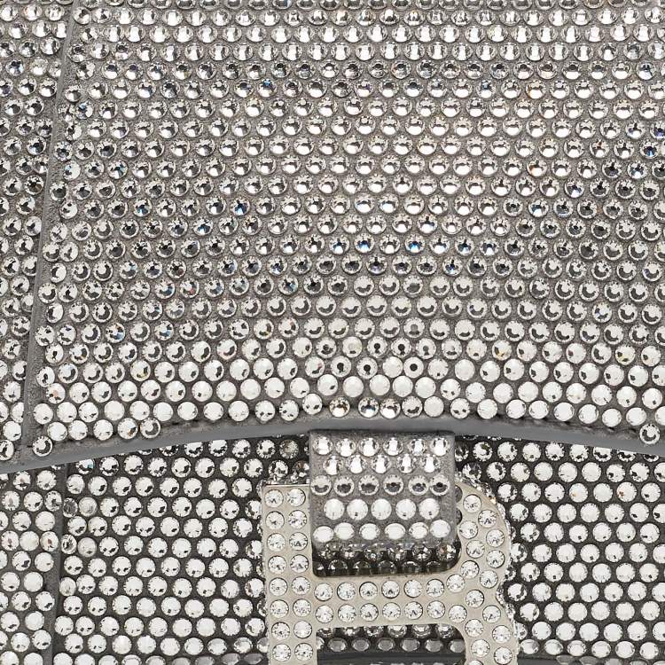 Pre Owned Balenciaga Silver Suede and Crystals  XS Hourglass Top Handle Bag