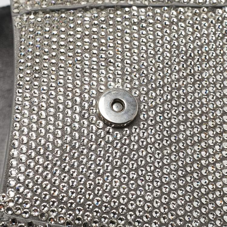 Pre Owned Balenciaga Silver Suede and Crystals  XS Hourglass Top Handle Bag