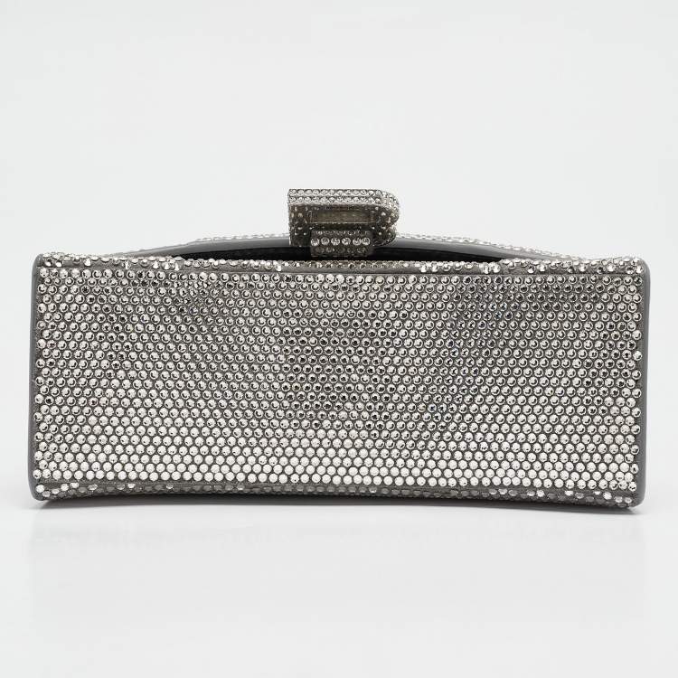 Pre Owned Balenciaga Silver Suede and Crystals  XS Hourglass Top Handle Bag