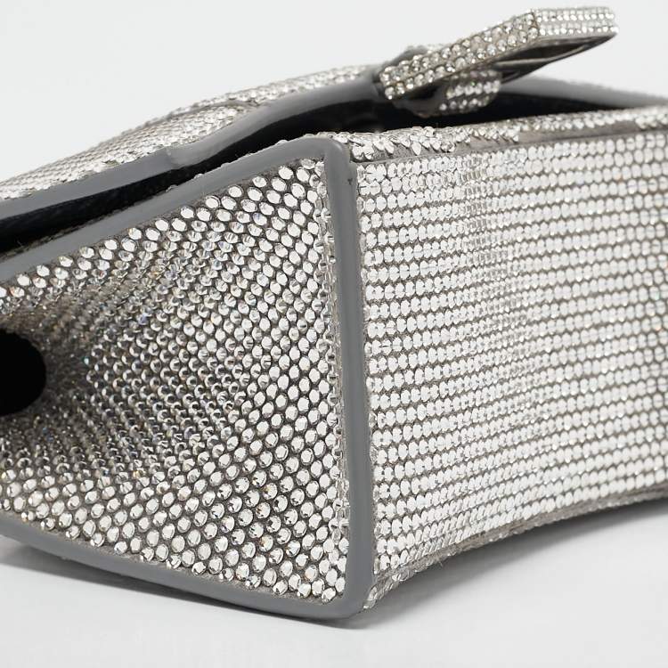 Pre Owned Balenciaga Silver Suede and Crystals  XS Hourglass Top Handle Bag