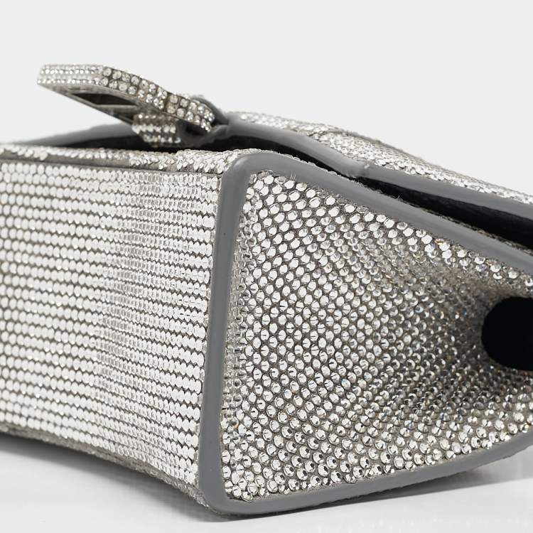 Pre Owned Balenciaga Silver Suede and Crystals  XS Hourglass Top Handle Bag