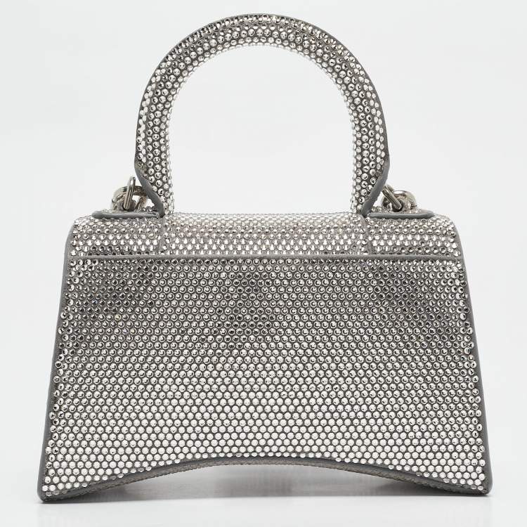 Pre Owned Balenciaga Silver Suede and Crystals  XS Hourglass Top Handle Bag