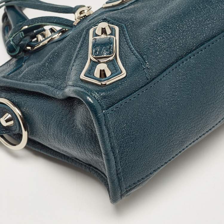 Pre Owned Balenciaga Blue Leather Mini Metallic Edge Classic City Bag
