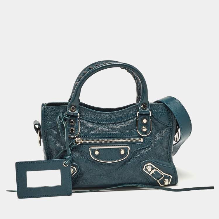 Pre Owned Balenciaga Blue Leather Mini Metallic Edge Classic City Bag