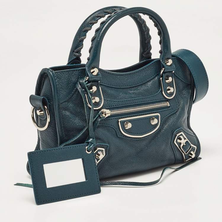 Pre Owned Balenciaga Blue Leather Mini Metallic Edge Classic City Bag