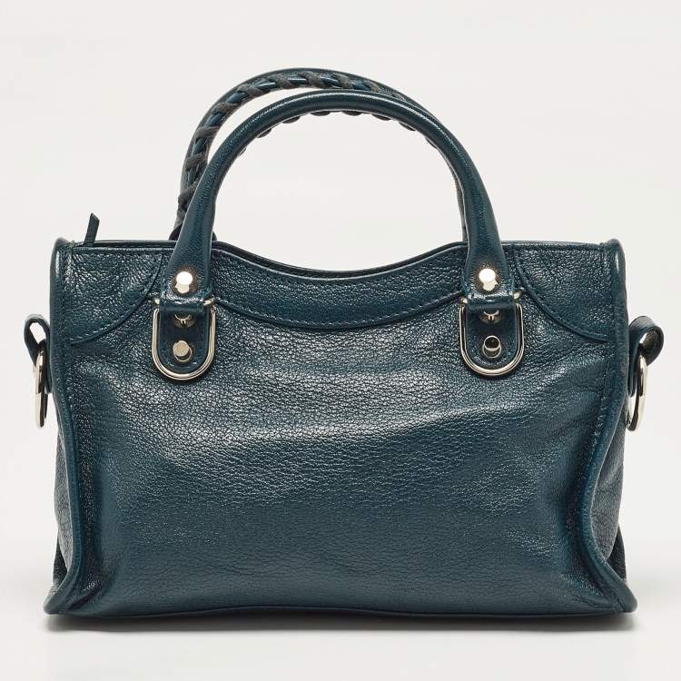 Pre Owned Balenciaga Blue Leather Mini Metallic Edge Classic City Bag