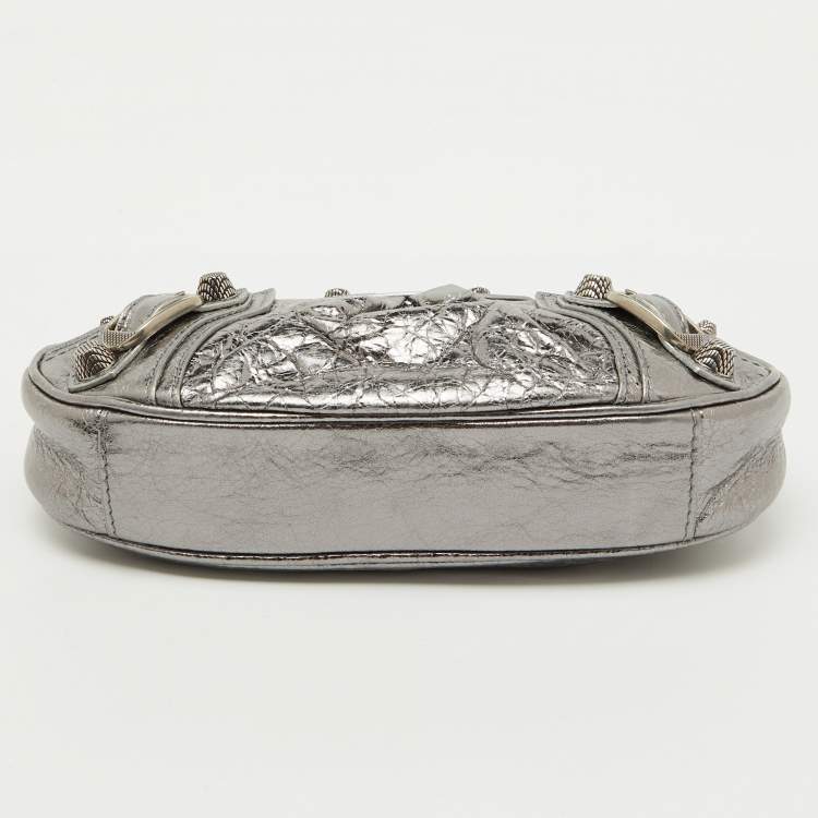 Pre Owned Balenciaga Silver Leather Mini Le Cagole Shoulder Bag