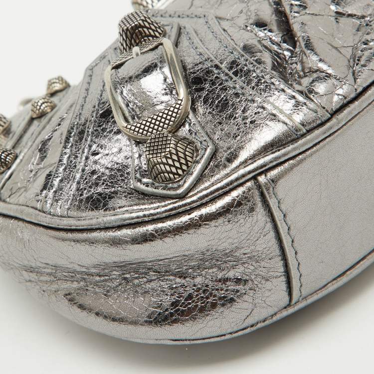 Pre Owned Balenciaga Silver Leather Mini Le Cagole Shoulder Bag