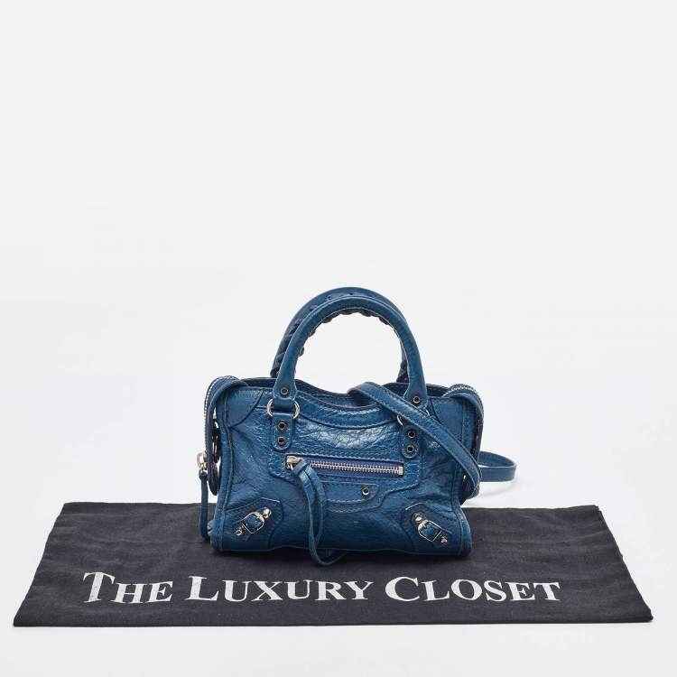Pre Owned Balenciaga Blue Leather Nano Metallic Edge City Crossbody Bag