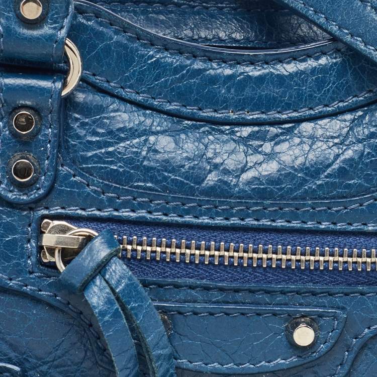 Pre Owned Balenciaga Blue Leather Nano Metallic Edge City Crossbody Bag