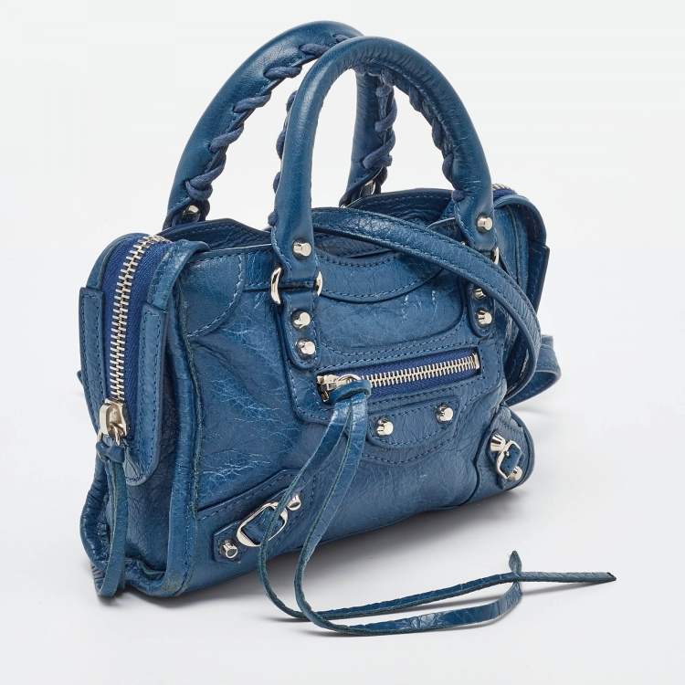 Pre Owned Balenciaga Blue Leather Nano Metallic Edge City Crossbody Bag