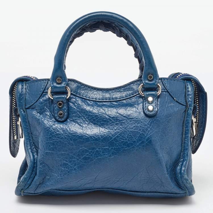 Pre Owned Balenciaga Blue Leather Nano Metallic Edge City Crossbody Bag