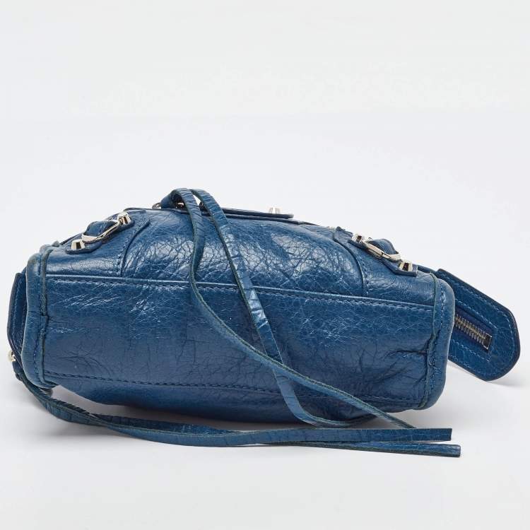 Pre Owned Balenciaga Blue Leather Nano Metallic Edge City Crossbody Bag