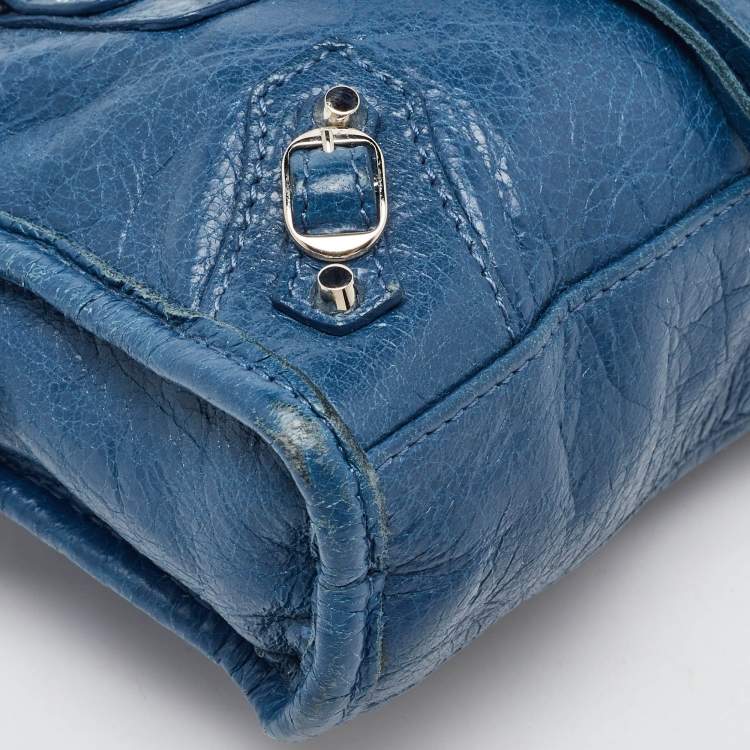 Pre Owned Balenciaga Blue Leather Nano Metallic Edge City Crossbody Bag