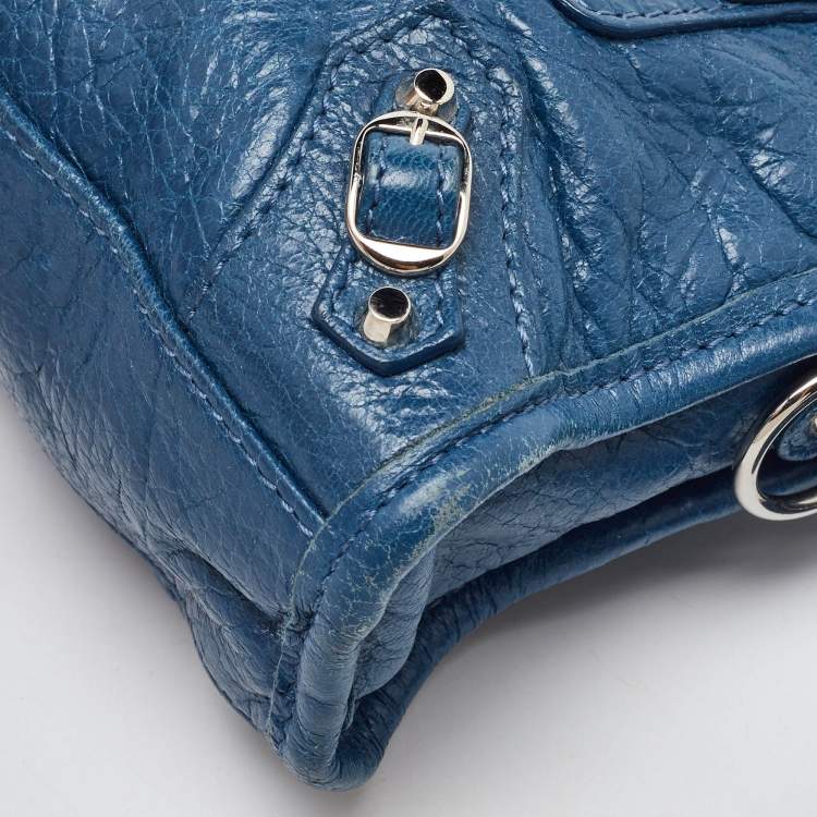 Pre Owned Balenciaga Blue Leather Nano Metallic Edge City Crossbody Bag