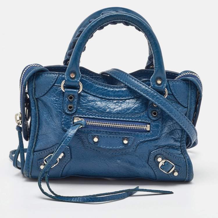 Pre Owned Balenciaga Blue Leather Nano Metallic Edge City Crossbody Bag