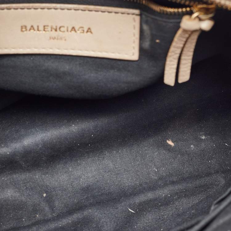 Pre Owned Balenciaga Beige Leather Small Metallic Edge Classic City Tote