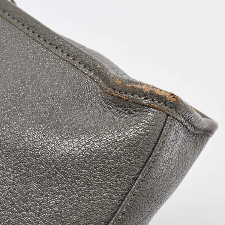 Pre Owned Balenciaga Grey Leather Small Metallic Edge Classic City Tote
