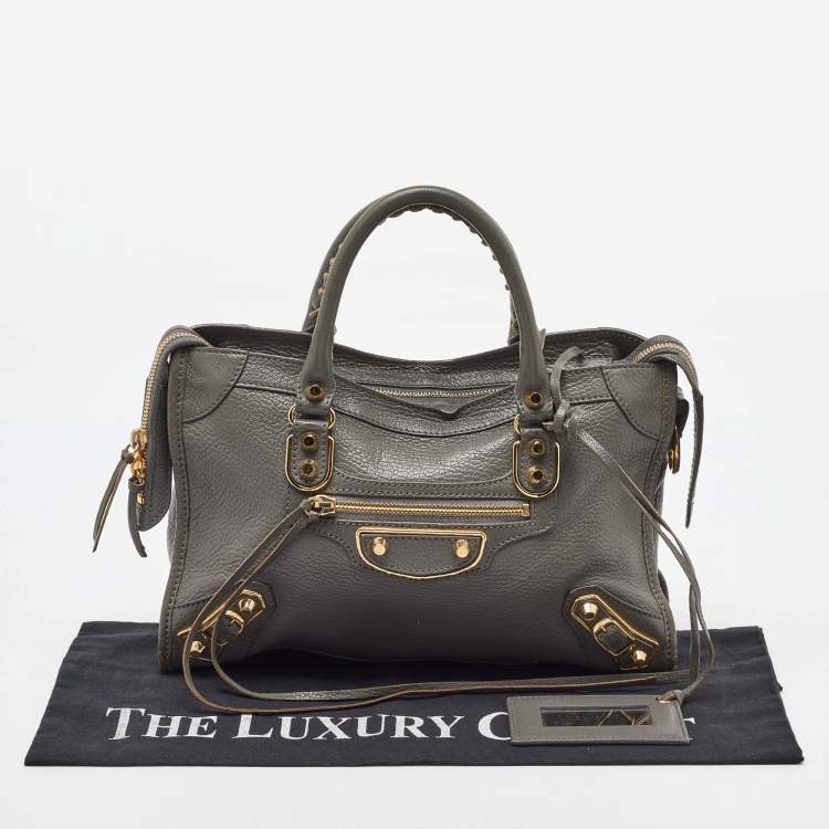 Pre Owned Balenciaga Grey Leather Small Metallic Edge Classic City Tote