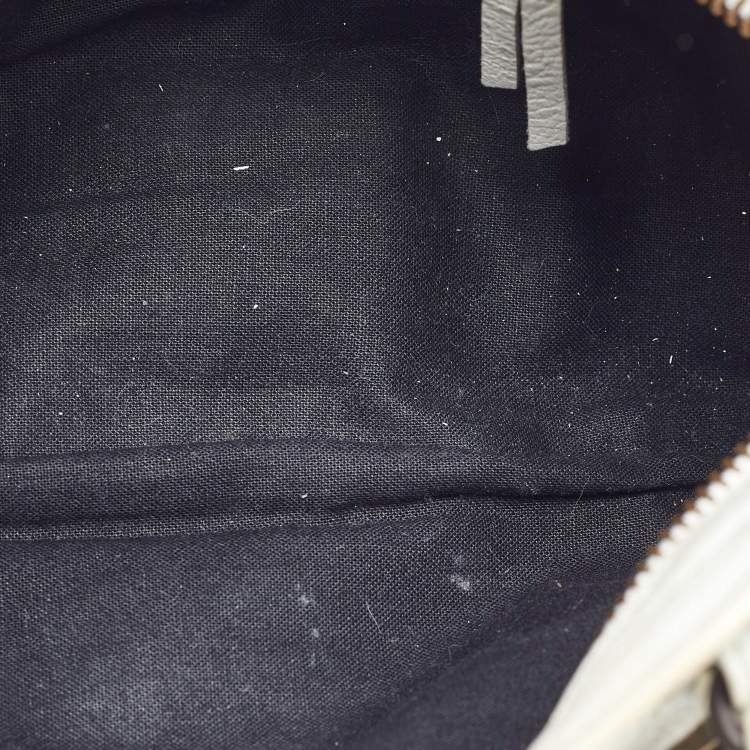 Pre Owned Balenciaga White Leather Graffiti Mini Metallic Edge City Bag