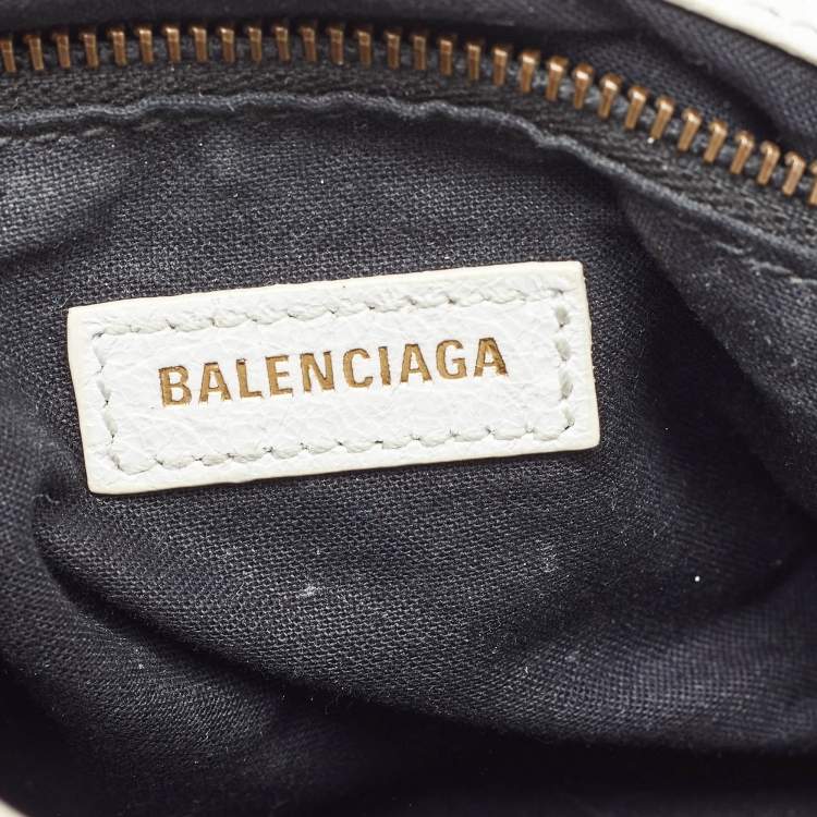 Pre Owned Balenciaga White Leather Graffiti Mini Metallic Edge City Bag