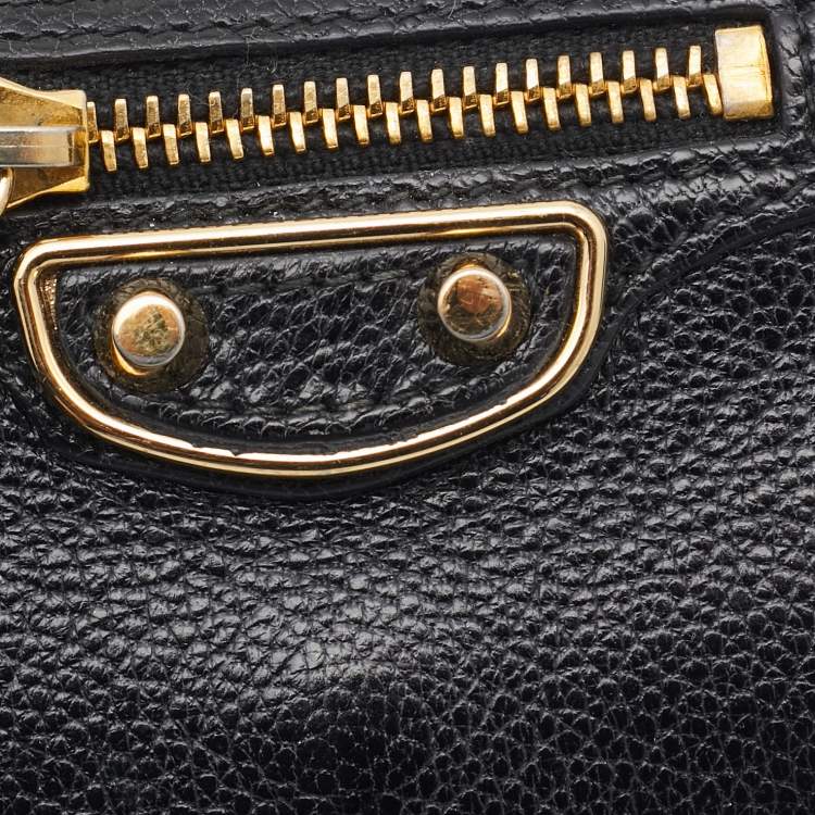 Pre Owned Balenciaga Black Leather Classic Metallic Edge Trifold Wallet